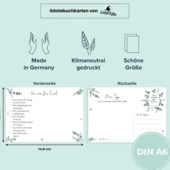 Hochzeitsspiel & Gästebuchkarten im schönen Eukalyptus Design | 50 Stück Postkarten DIN A6 | CreativeRobin