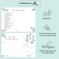 Hochzeitsspiel & Gästebuchkarten im schönen Eukalyptus Design | 50 Stück Postkarten DIN A6 | CreativeRobin