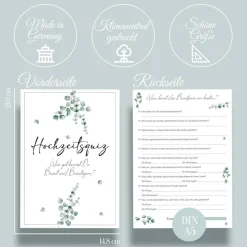 Hochzeitsspiel & Gästebuch-Karten für 50 Gäste I Wer kennt das Brautpaar am besten? I CreativeRobin