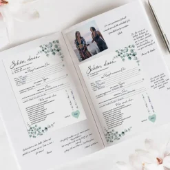 Hochzeitsspiel & Gästebuch-Karten für 50 Gäste im schönen Eukalyptus Design I CreativeRobin