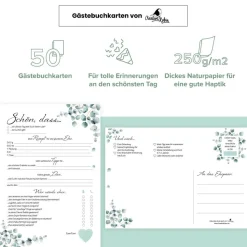 Hochzeitsspiel & Gästebuch-Karten für 50 Gäste im schönen Eukalyptus Design I CreativeRobin