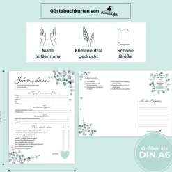 Hochzeitsspiel & Gästebuch-Karten für 50 Gäste im schönen Eukalyptus Design I CreativeRobin