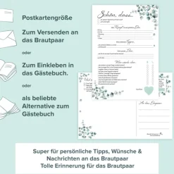 Hochzeitsspiel & Gästebuch-Karten für 50 Gäste im schönen Eukalyptus Design I CreativeRobin