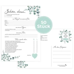 Hochzeitsspiel & Gästebuch-Karten für 50 Gäste im schönen Eukalyptus Design I CreativeRobin
