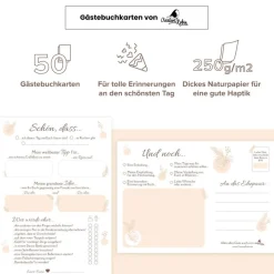 Hochzeitsspiel & Gästebuch-Karten für 50 Gäste im schönem Pampasgras Design | CreativeRobin