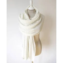 Hochzeitsstola ivory aus Wolle Seide und Kaschmir mit transparenten Pailletten, Brautschal aus reiner Naturfaser