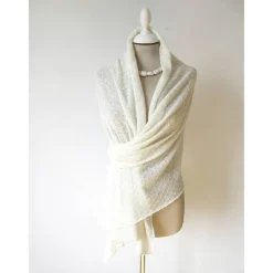 Hochzeitsstola ivory aus Wolle Seide und Kaschmir mit transparenten Pailletten, Brautschal aus reiner Naturfaser