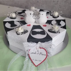 Hochzeitstorte als Geldgeschenk, Weiß/Schwarz, Hochzeitsgeschenk