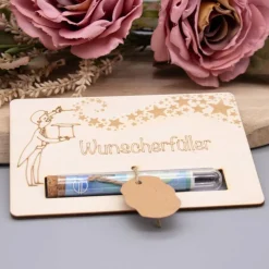 Holz Geschenkkarte -  Geldgeschenk Wunscherfüller - Zauberer oder Fee