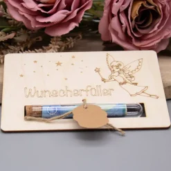 Holz Geschenkkarte -  Geldgeschenk Wunscherfüller - Zauberer oder Fee
