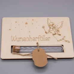 Holz Geschenkkarte -  Geldgeschenk Wunscherfüller - Zauberer oder Fee
