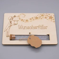 Holz Geschenkkarte -  Geldgeschenk Wunscherfüller - Zauberer oder Fee