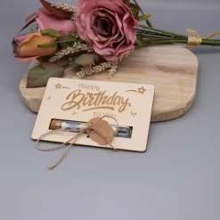 Holz Geschenkkarte -  Geldgeschenk Happy Birthday oder Herzlichen Glückwunsch
