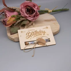 Holz Geschenkkarte -  Geldgeschenk Happy Birthday oder Herzlichen Glückwunsch