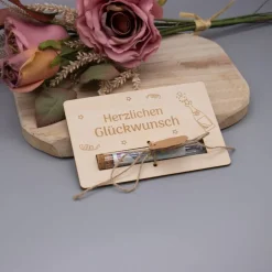 Holz Geschenkkarte -  Geldgeschenk Happy Birthday oder Herzlichen Glückwunsch