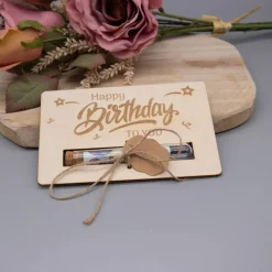Holz Geschenkkarte -  Geldgeschenk Happy Birthday oder Herzlichen Glückwunsch