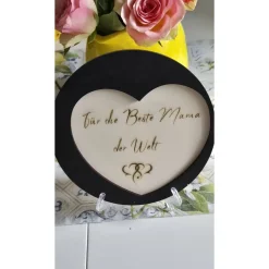 Holz Herz mit Spruch graviert – personalisiertes Geschenk für Mama, Papa, Oma, Opa – Handgemacht, 180x4mm