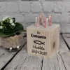 Holz Würfel 10x10cm zur Kommunion mit Fisch Name und Datum als Deko, Geschenk, Geldgeschenk, Geld verschenken
