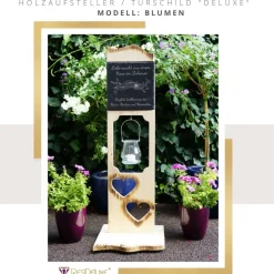 Holzaufsteller Blumen Türschild Holzschild Hochzeitsgeschenk Herzen Holz Hochzeit Personalisiert Gravur Geschenk
