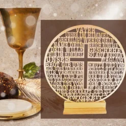 Holzaufsteller rund mit Gebet Vater unser im Himmel – Birkenholz, gelasert, Geschenk zur Kommunion & Konfirmation