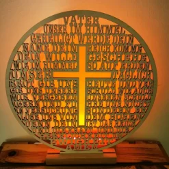 Holzaufsteller rund mit Gebet Vater unser im Himmel – Birkenholz, gelasert, Geschenk zur Kommunion & Konfirmation