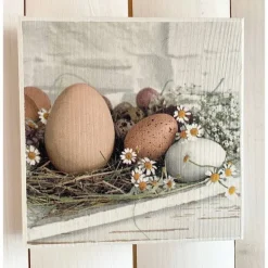 Holzbild, Eier im Heunest, zum Aufhängen oder Aufstellen; Ostern