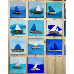 Holzbild handgefertigt maritimes Geschenk Unikat Malerei Naturmaterialien , 10 x 10 cm