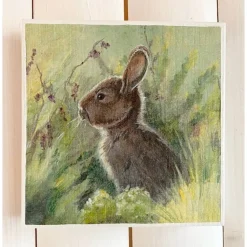 Holzbild, Hase auf grüner Wiese, zum Aufhängen oder Aufstellen; Ostern