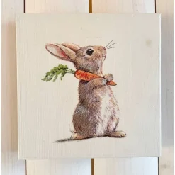 Holzbild, Hase mit Möhre, zum Aufhängen oder Aufstellen; Ostern
