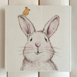 Holzbild, Hase mit Piepmatz, zum Aufhängen oder Aufstellen; Ostern