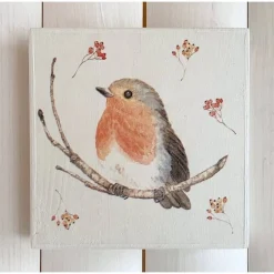 Holzbild, Rotkehlchen, zum Aufhängen oder Aufstellen, Weihnachten