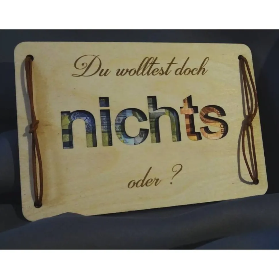 Holzgrußkarte Geburtstag, Geldgeschenk aus Holz, verschiedene Farben