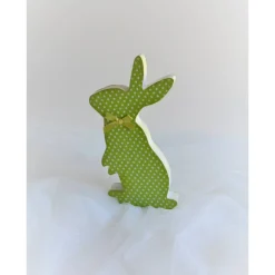 Holzhase stehend grün mit weißen Punkten