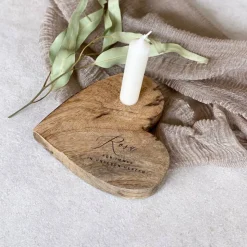 Holzherz rustikal BLAKE Für immer in unseren Herzen Trauerkerze Gedenkkerze Trauerlicht mit Name