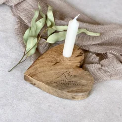 Holzherz rustikal BLAKE Für immer in unseren Herzen Trauerkerze Gedenkkerze Trauerlicht mit Name