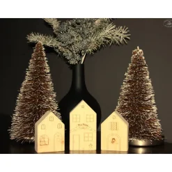Holzhäuschen, weihnachtlich graviert, 3er-Set / Weihnachtsdorf