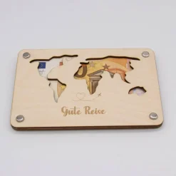 Holzkarte - Geschenkkarte -  Geldgeschenk Gute Reise