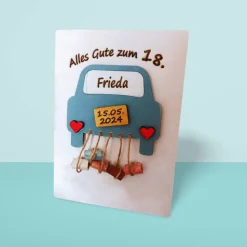 Holzkarte / Holzbild als Geldgeschenk zum Geburtstag