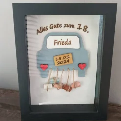 Holzkarte / Holzbild als Geldgeschenk zum Geburtstag