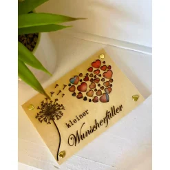 Holzkarte, Geldgeschenk, Geburtstag, Wunscherfüller, Holzdeko, Gutschein, Geburtstagskarte, Pusteblume, Herz,