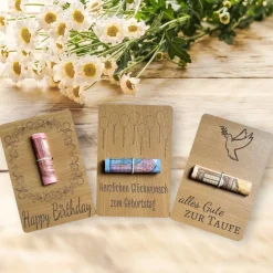 Holzkarten Geldgeschenk - Nachhaltige Geschenkideen im Postkartenformat für Taufe oder Geburtstag als Grußkarte
