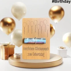 Holzkarten Geldgeschenk - Nachhaltige Geschenkideen im Postkartenformat für Taufe oder Geburtstag als Grußkarte