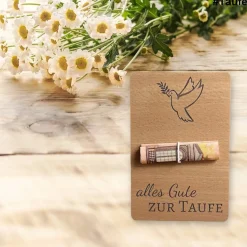 Holzkarten Geldgeschenk - Nachhaltige Geschenkideen im Postkartenformat für Taufe oder Geburtstag als Grußkarte