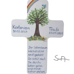 Holzkreuz "Lebensbaum" zur Geburt , Taufe,Kommunion