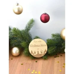 Holzscheibe personalisiert Unser erstes Weihnachten Christbaumschmuck aus Holz Baby gravierte Meilensteinkarte aus Linde