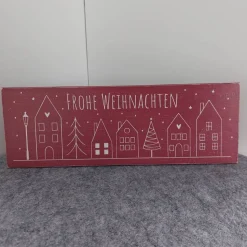 Holzschild "Frohe Weihnachten" Häuser