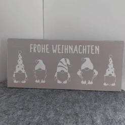 Holzschild "Frohe Weihnachten" Wichtel