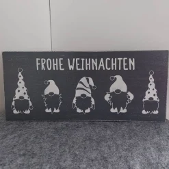 Holzschild "Frohe Weihnachten" Wichtel
