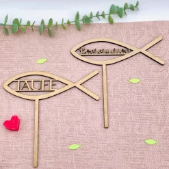 Holzschild Kommunion - Taufe - Firmung -  Blumenstecker Deko Christlicher Fisch Kommunionsfeier - Tauffeier