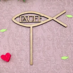 Holzschild Kommunion - Taufe - Firmung -  Blumenstecker Deko Christlicher Fisch Kommunionsfeier - Tauffeier